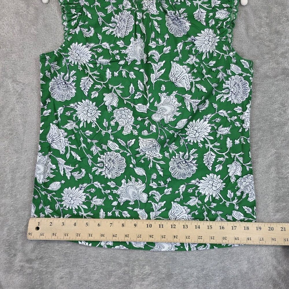 J Crew Blouse Womens XS Green Floral Ruffle Sleeveless High Neck Button Top - Picture 7 of 7